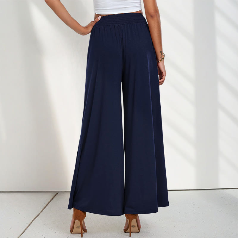 Buddha Stones Casual High Waist Plain Loose Women's Polyester Wide Leg Pants With Pockets - MidnightBlue - US12，UK/AU16，EU44 (2XL) - image 4