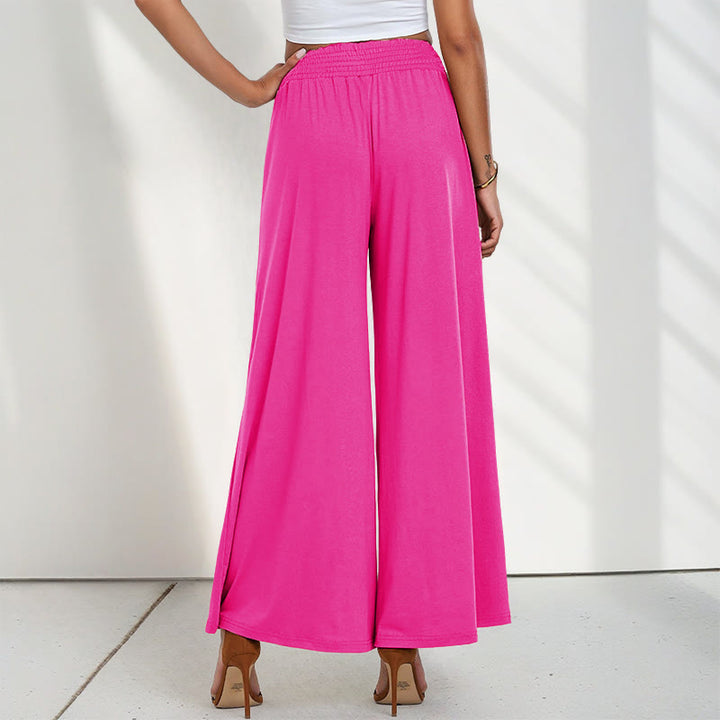 Buddha Stones Casual High Waist Plain Loose Women's Polyester Wide Leg Pants With Pockets