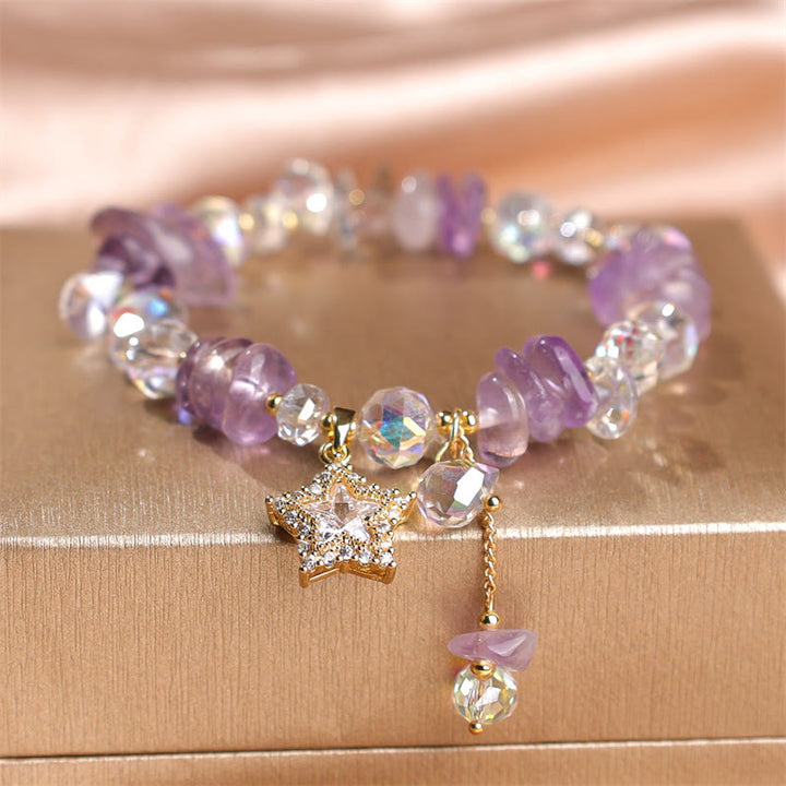 Buddha Stones Natural Amethyst Crystal Star Charm Positive Transformation Bracelet