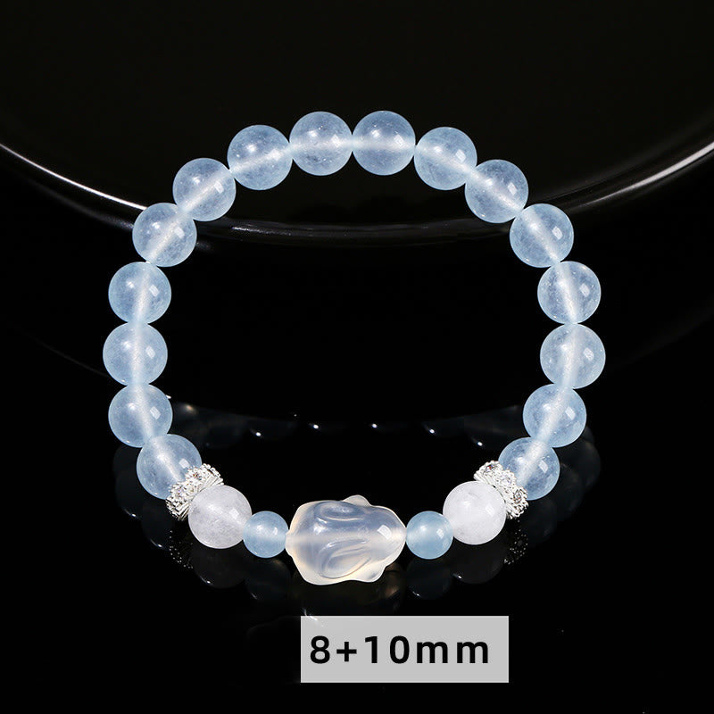 Buddha Stones Blue Chalcedony White Agate Rabbit Emotional Balance Bracelet