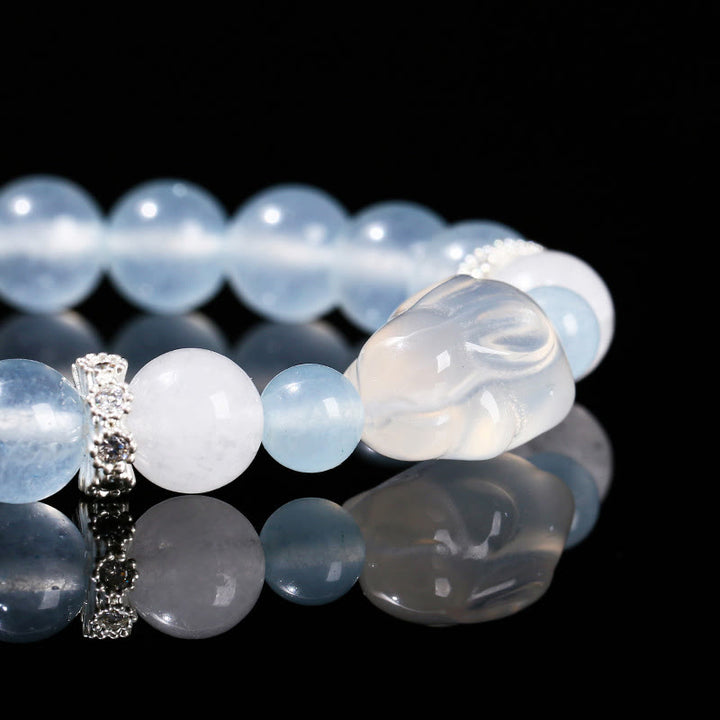 Buddha Stones Blue Chalcedony White Agate Rabbit Emotional Balance Bracelet