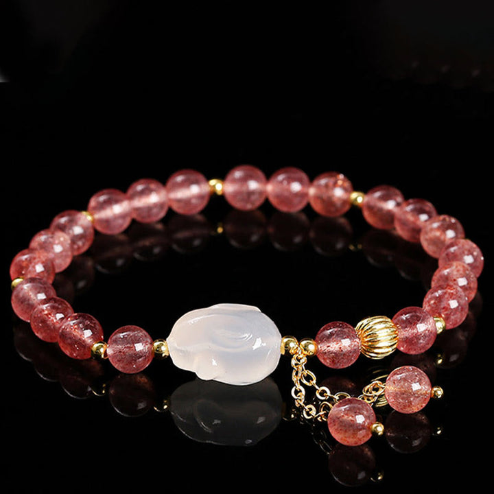 Buddha Stones Natural Strawberry Quartz Agate Rabbit Healing Bracelet