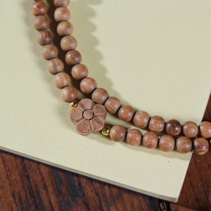 Buddha Stones Sandalwood Plum Blossom Charm Healing Mala Bracelet