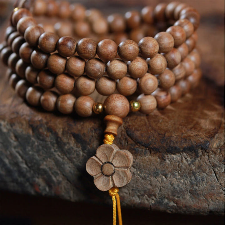 Buddha Stones Sandalwood Plum Blossom Charm Healing Mala Bracelet