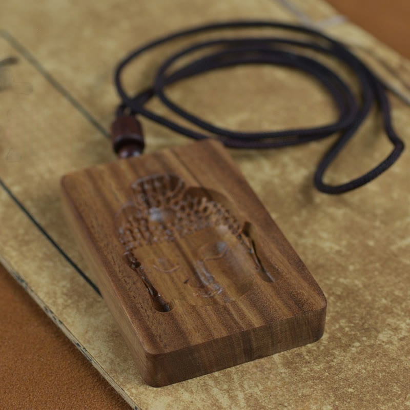 Buddha Stones Green Sandalwood Buddha Symbol Positive Necklace Pendant - image 5