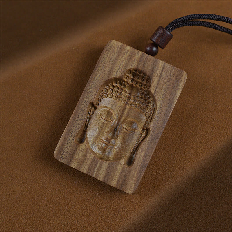 Buddha Stones Green Sandalwood Buddha Symbol Positive Necklace Pendant - Green Sandalwood - image 1