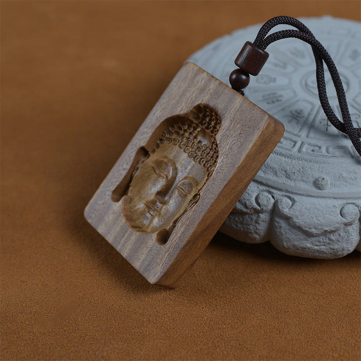 Buddha Stones Green Sandalwood Buddha Symbol Positive Necklace Pendant - image 4
