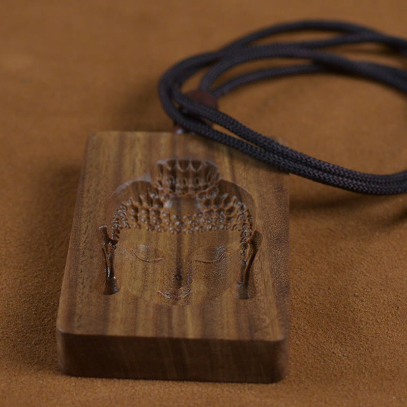 Buddha Stones Green Sandalwood Buddha Symbol Positive Necklace Pendant - image 9