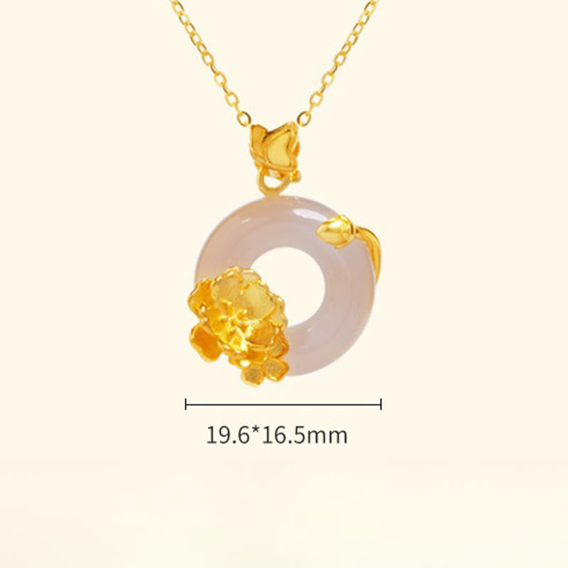 Buddha Stones Natural 925 Sterling Silver White Chalcedony Peace Buckle Peach Blossom Butterfly Positive Necklace Pendant - image 11