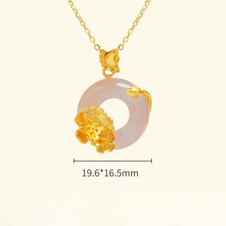 Buddha Stones Natural 925 Sterling Silver White Chalcedony Peace Buckle Peach Blossom Butterfly Positive Necklace Pendant - image 11