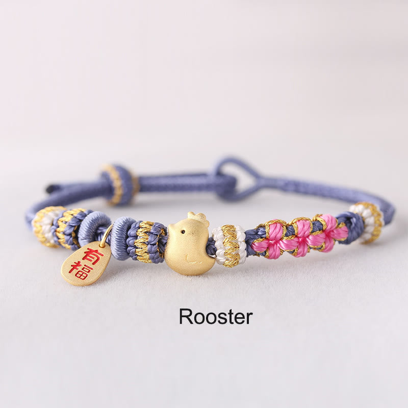 Buddha Stones Handmade Chinese Zodiac Fu Character Fortune Luck Rope Braided Bracelet