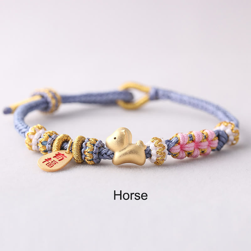 Buddha Stones Handmade Chinese Zodiac Fu Character Fortune Luck Rope Braided Bracelet