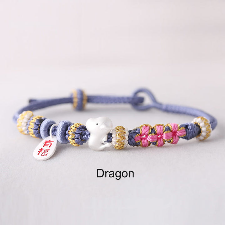 Buddha Stones Handmade Chinese Zodiac Fu Character Fortune Luck Rope Braided Bracelet