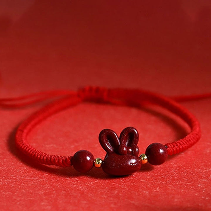 Buddha Stones Handmade Cinnabar Chinese Zodiac Rabbit Luck Red Rope Bracelet