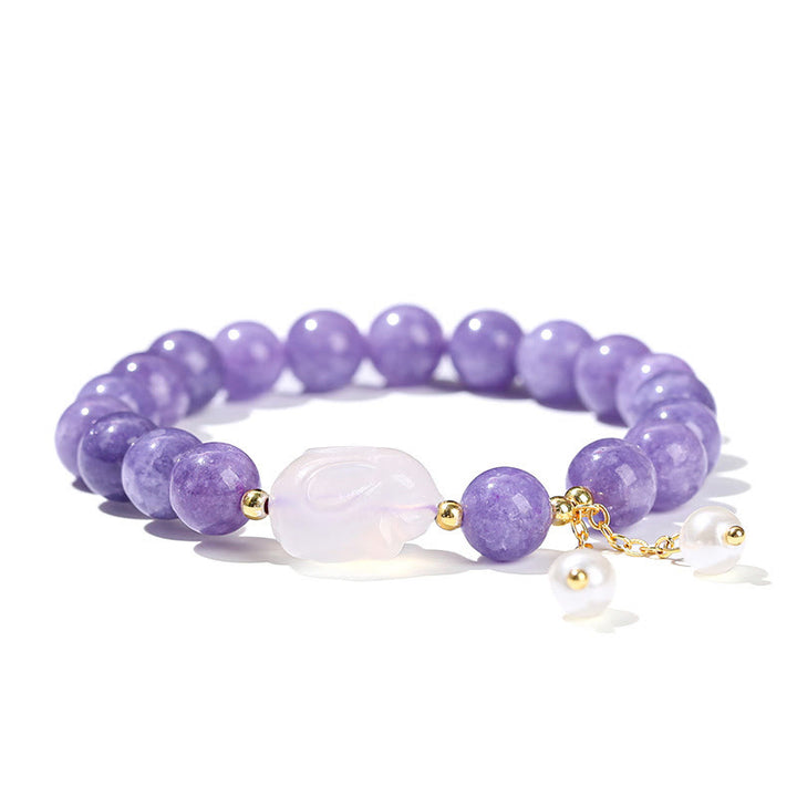 Buddha Stones Natural Purple Aquamarine Chalcedony Rabbit Healing Bead Bracelet