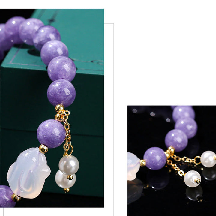 Buddha Stones Natural Purple Aquamarine Chalcedony Rabbit Healing Bead Bracelet