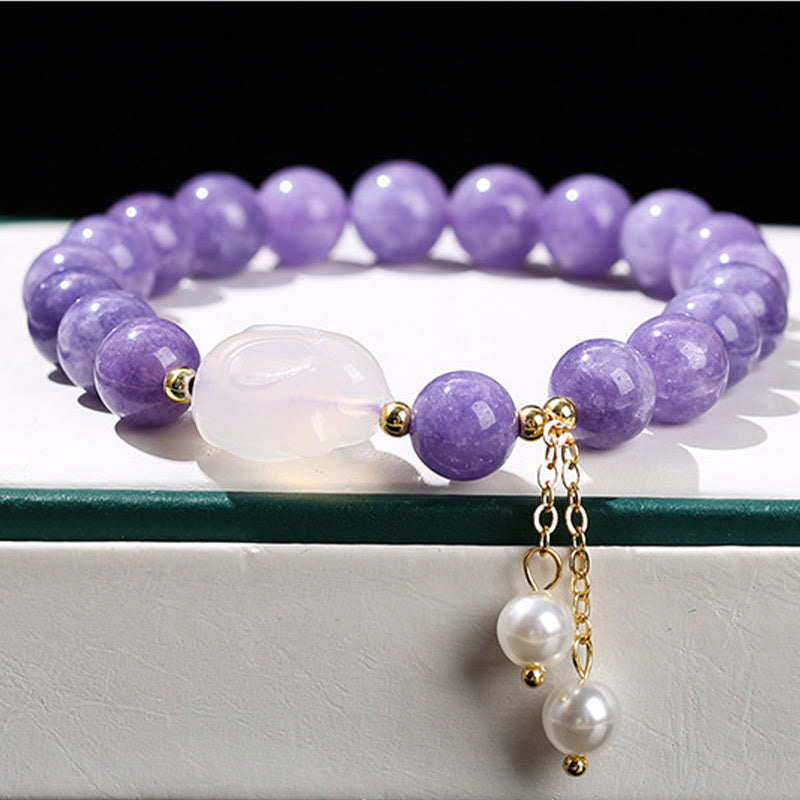 Buddha Stones Natural Purple Aquamarine Chalcedony Rabbit Healing Bead Bracelet