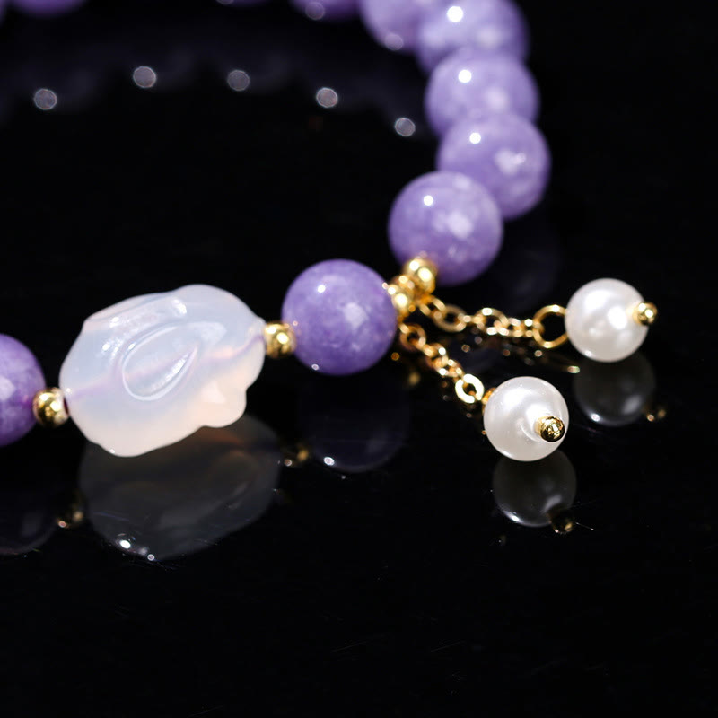 Buddha Stones Natural Purple Aquamarine Chalcedony Rabbit Healing Bead Bracelet