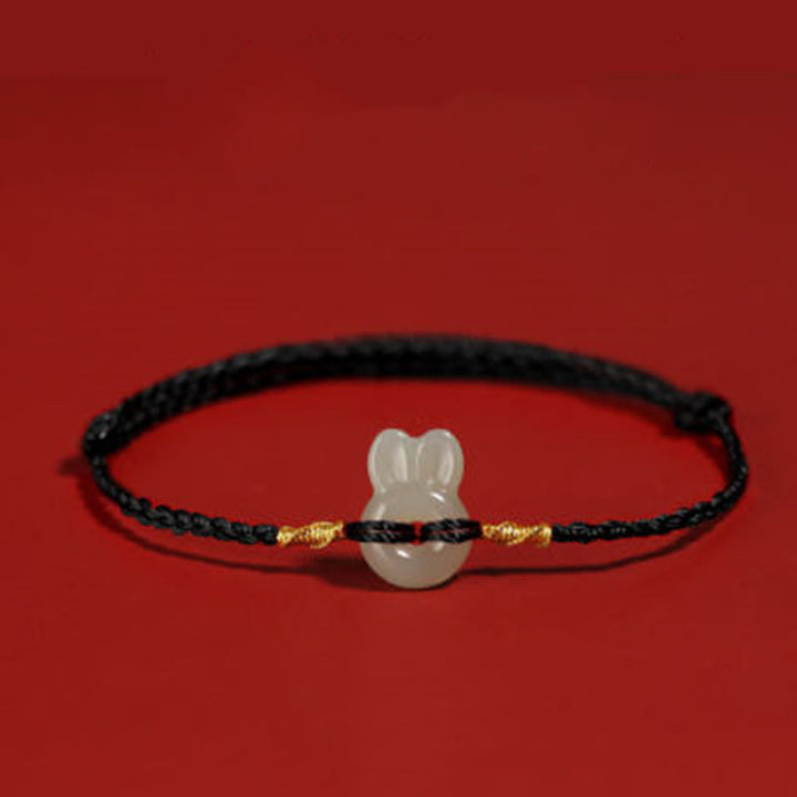 Buddha Stones Hetian Jade Cute Rabbit String Luck Bracelet