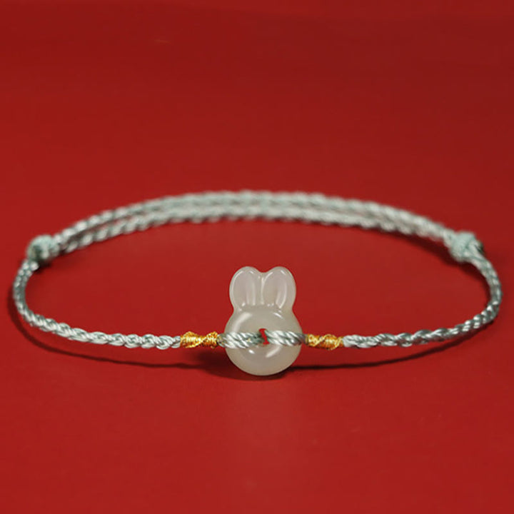 Buddha Stones Hetian Jade Cute Rabbit String Luck Bracelet