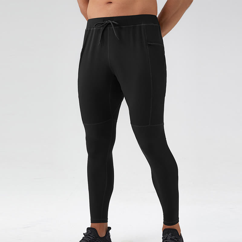 Buddha Stones High Waist Quick Dry Breathable Fitness Men's Leggings Pants With Zipper Pocket - Black - US/UK/AU44，EU54 (2XL) - image 18