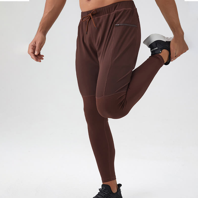 Buddha Stones High Waist Quick Dry Breathable Fitness Men's Leggings Pants With Zipper Pocket