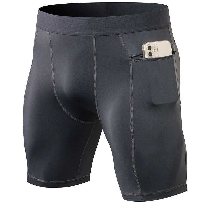 Buddha Stones Men's Tight Stretch High Elasticity Quick Dry Sports Shorts With Zipper Pockets - image 1