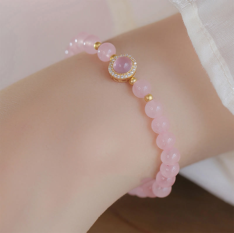 Buddha Stones Pink Crystal Pearl Warmth Bracelet