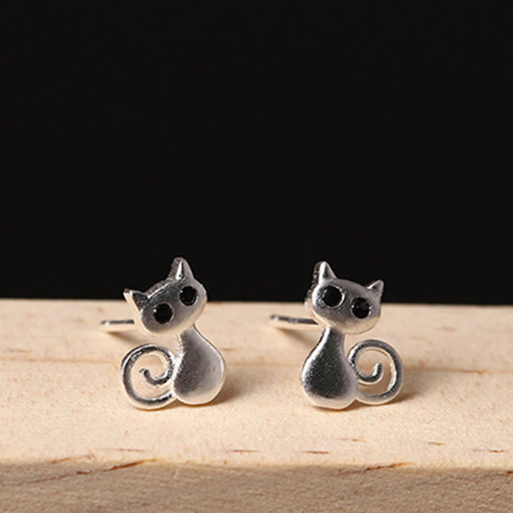 Buddha Stones 925 Sterling Silver Posts Cute Cat Kitten Blessing Stud Earrings - image 4