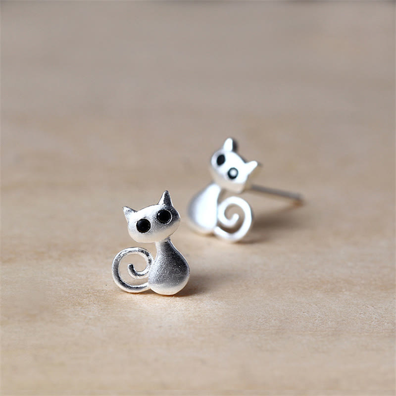 Buddha Stones 925 Sterling Silver Posts Cute Cat Kitten Blessing Stud Earrings - image 1