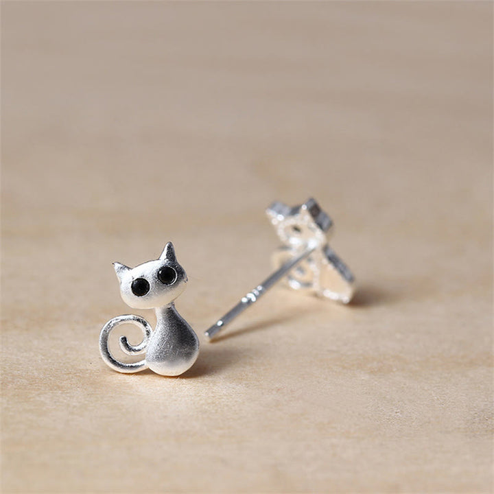 Buddha Stones 925 Sterling Silver Posts Cute Cat Kitten Blessing Stud Earrings