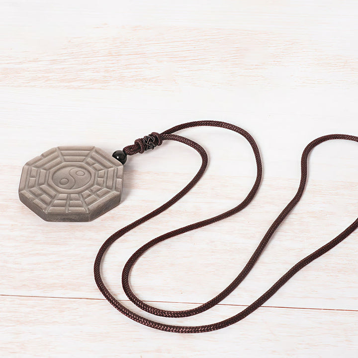 Buddha Stones Silver Sheen Obsidian Bagua Yin Yang Symbol Protection Necklace Pendant - image 4