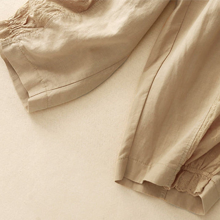 Buddha Stones Casual Embroidery Patchwork Fabric 7-8 Length Cropped Pants Women's Cotton Harem Pants With Pockets - image 2