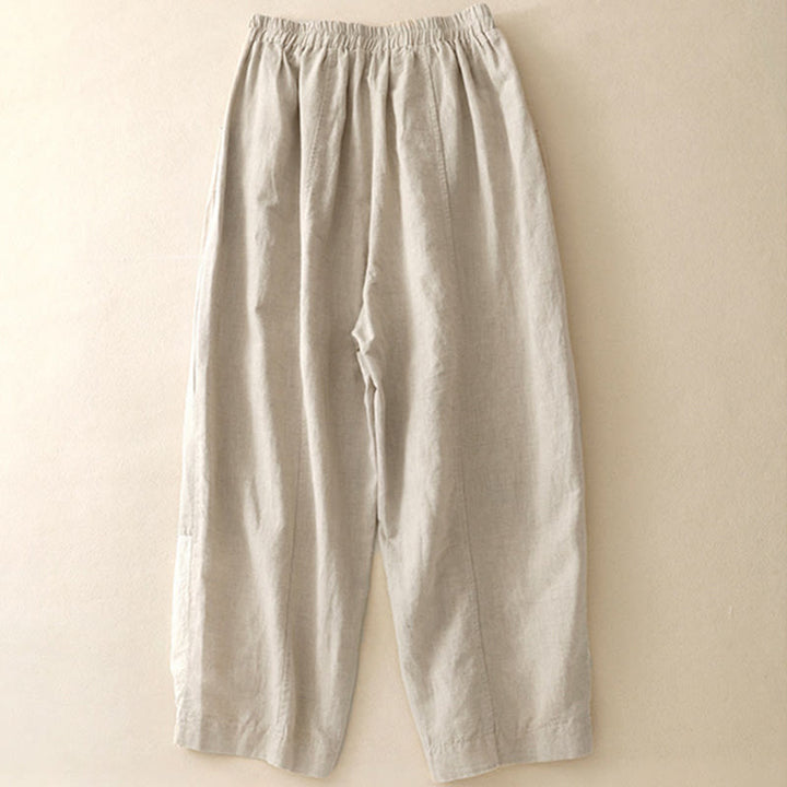 Buddha Stones Casual Embroidery Patchwork Fabric 7-8 Length Cropped Pants Women's Cotton Harem Pants With Pockets - image 6