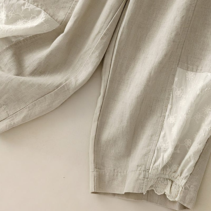 Buddha Stones Casual Embroidery Patchwork Fabric 7-8 Length Cropped Pants Women's Cotton Harem Pants With Pockets - image 13