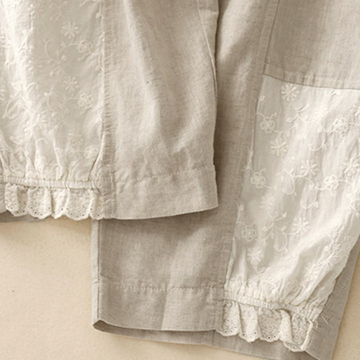 Buddha Stones Casual Embroidery Patchwork Fabric 7-8 Length Cropped Pants Women's Cotton Harem Pants With Pockets - image 15