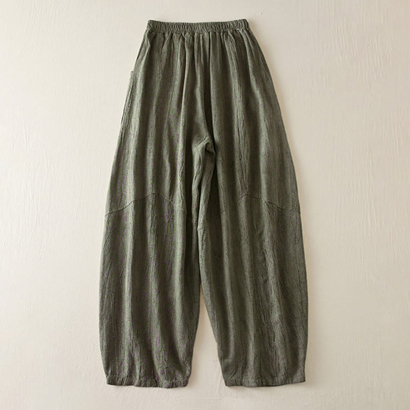 Buddha Stones Casual Loose Straight Leg 7-8 Length Cropped Pants Women's Cotton Harem Pants With Pockets - image 10