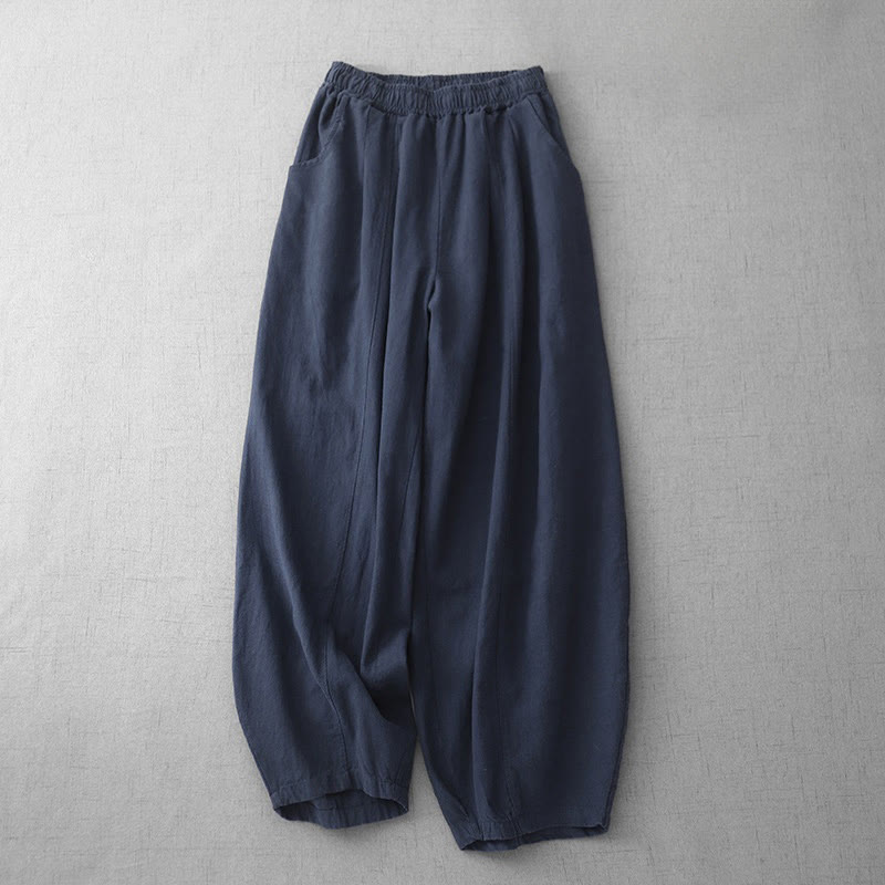 Buddha Stones Casual Plain 7-8 Length Women's Cotton Linen Harem Pants With Pockets - Navy - US8-10，UK/AU12-14，EU40-42 (2XL) - image 18