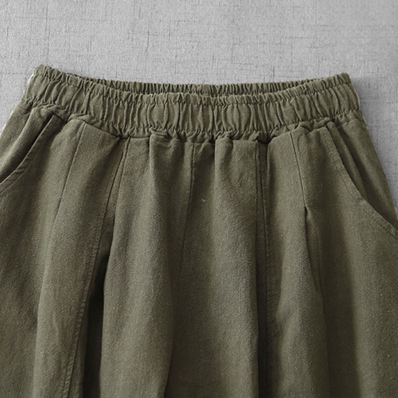 Buddha Stones Casual Plain 7-8 Length Women's Cotton Linen Harem Pants With Pockets - image 28