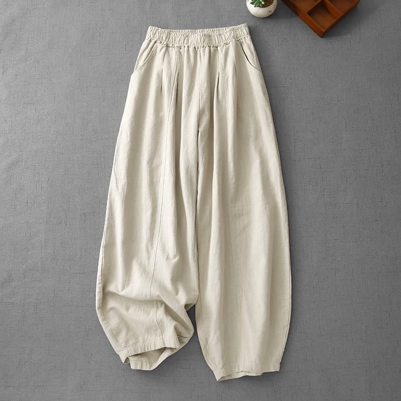 Buddha Stones Casual Plain 7-8 Length Women's Harem Pants With Pockets - Linen - US8-10，UK/AU12-14，EU40-42 (2XL) - image 0
