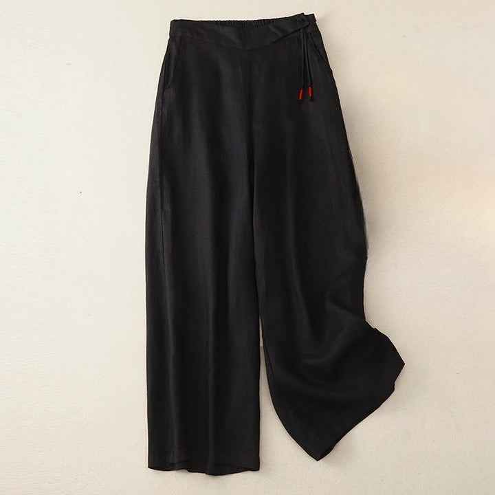 Buddha Stones Casual Plain High Waist Women's Cotton Linen Wide Leg Pants With Pockets - Black - US12，UK/AU16，EU44 (3XL) - image 6