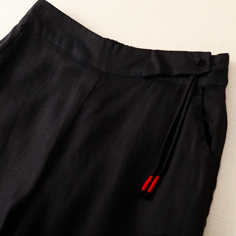 Buddha Stones Casual Plain High Waist Women's Cotton Linen Wide Leg Pants With Pockets - image 8