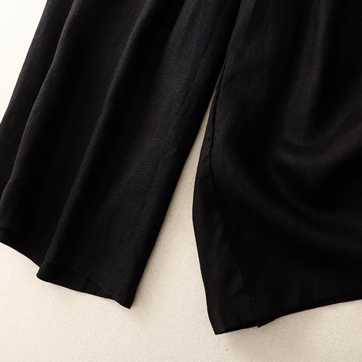 Buddha Stones Casual Plain High Waist Women's Cotton Linen Wide Leg Pants With Pockets - image 10