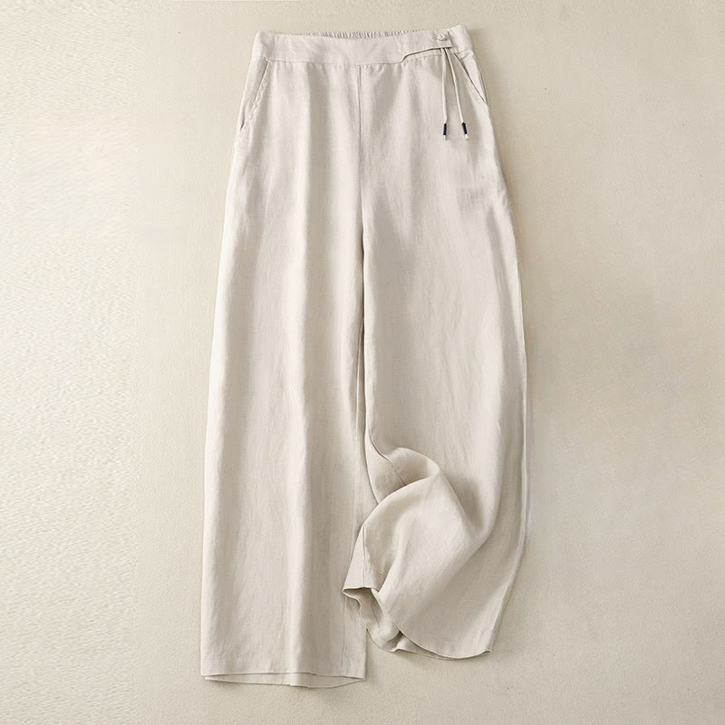 Buddha Stones Casual Plain High Waist Women's Cotton Linen Wide Leg Pants With Pockets - Linen - US12，UK/AU16，EU44 (3XL) - image 12