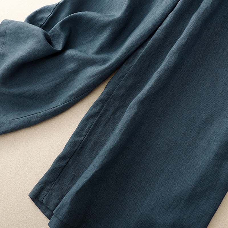 Buddha Stones Casual Plain High Waist Women's Cotton Linen Wide Leg Pants With Pockets - image 27