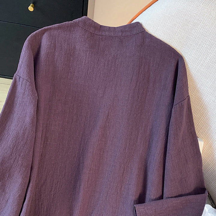 Buddha Stones Casual Women's Plain Frog-Button Stand Collar Design Long Sleeve Shirt - image 6