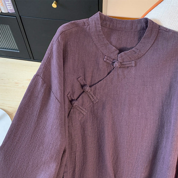 Buddha Stones Casual Women's Plain Frog-Button Stand Collar Design Long Sleeve Shirt - image 4