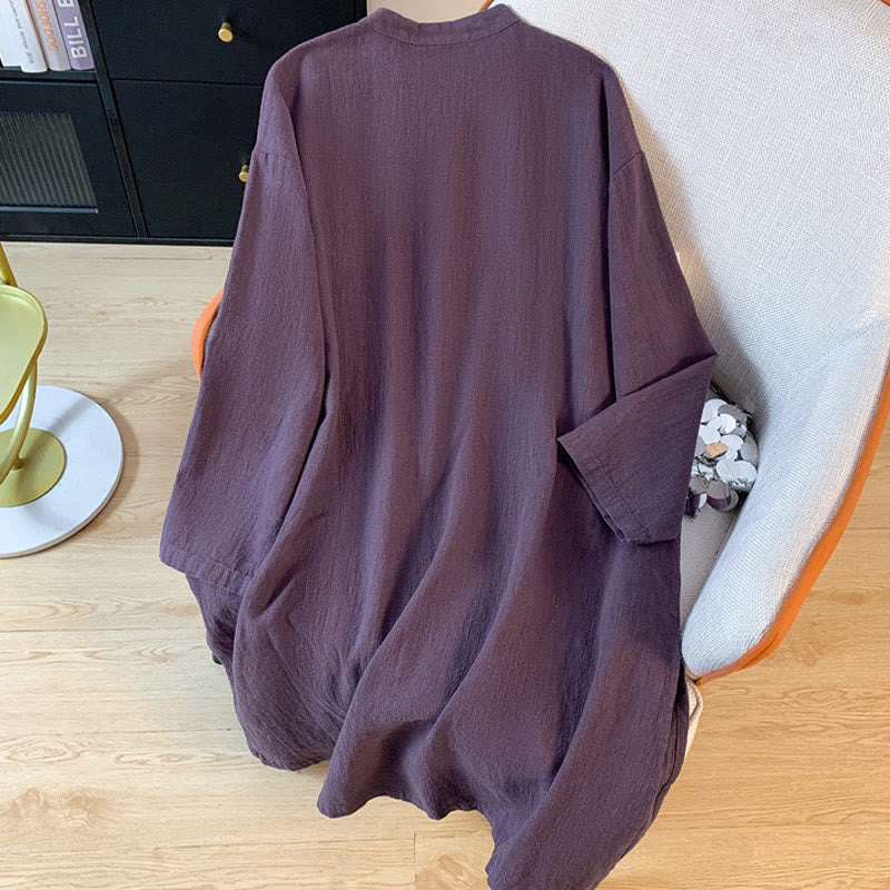Buddha Stones Casual Women's Plain Frog-Button Stand Collar Design Long Sleeve Shirt - image 1