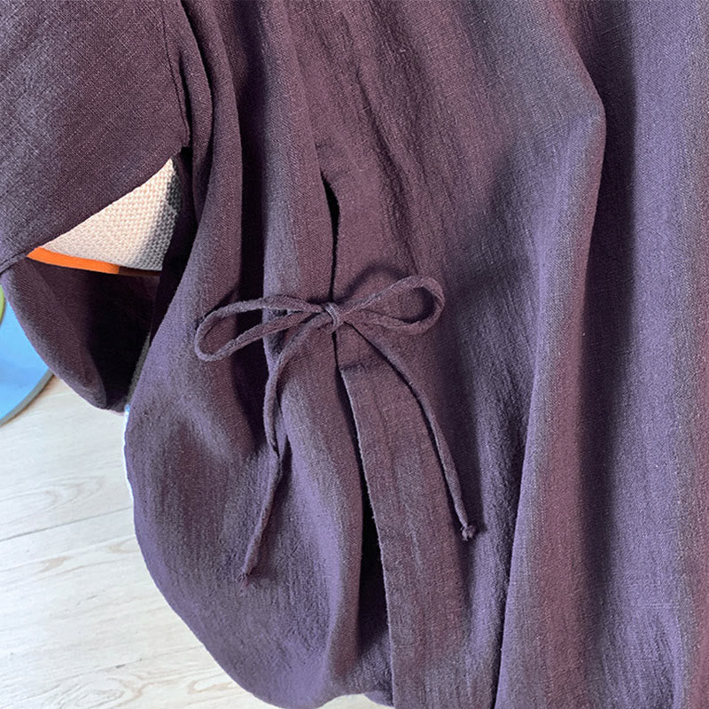 Buddha Stones Casual Women's Plain Frog-Button Stand Collar Design Long Sleeve Shirt - image 5