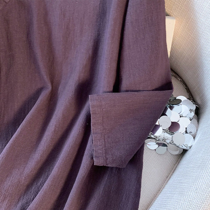 Buddha Stones Casual Women's Plain Frog-Button Stand Collar Design Long Sleeve Cotton Linen Shirt - image 4
